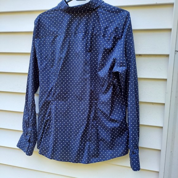Talbots Women's LS Polka Dot Button Down Blouse Size 16 Navy/White Career - Picture 3 of 10